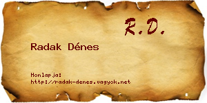 Radak Dénes névjegykártya